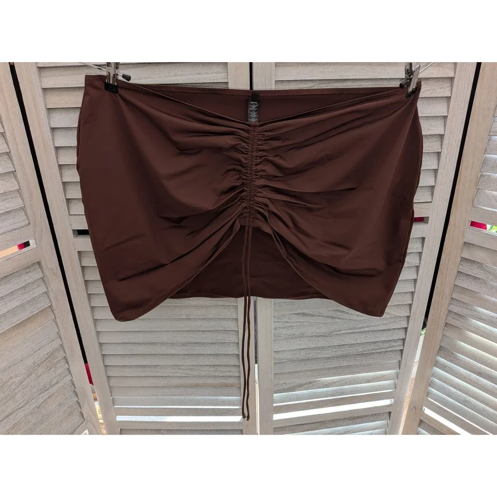 SKIMS Recycled Swim Ruched Mini Skirt Cocoa Brown 4X CU-SKT-2796 NWT